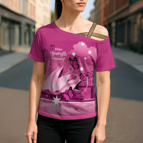 Personalised Australia Breast Cancer Awareness Cross Shoulder Shirt Sydney Opera House Butterfly Pink Ribbon - Aussie Hoodie