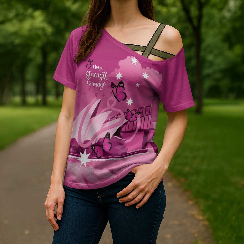 Personalised Australia Breast Cancer Awareness Cross Shoulder Shirt Sydney Opera House Butterfly Pink Ribbon - Aussie Hoodie