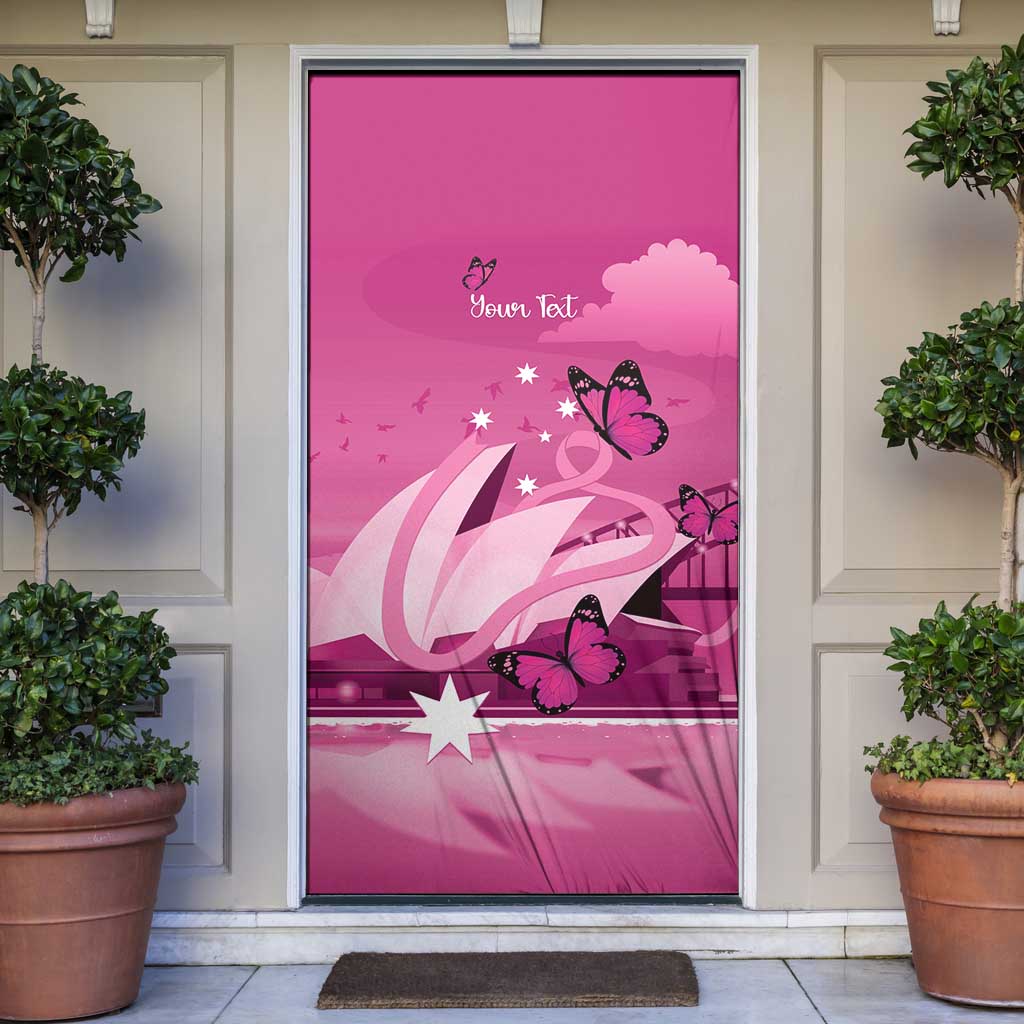 Personalised Australia Breast Cancer Awareness Door Cover Sydney Opera House Butterfly Pink Ribbon - Aussie Hoodie