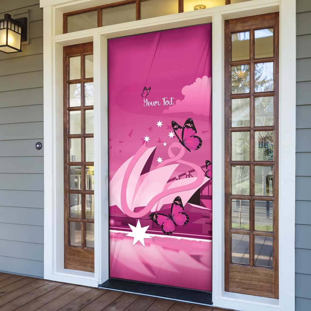 Personalised Australia Breast Cancer Awareness Door Cover Sydney Opera House Butterfly Pink Ribbon - Aussie Hoodie