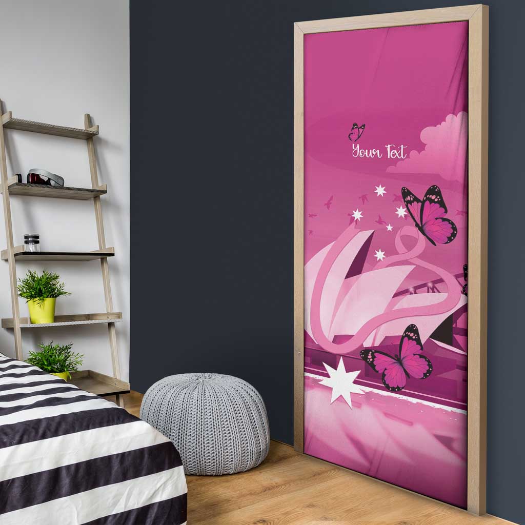 Personalised Australia Breast Cancer Awareness Door Cover Sydney Opera House Butterfly Pink Ribbon - Aussie Hoodie