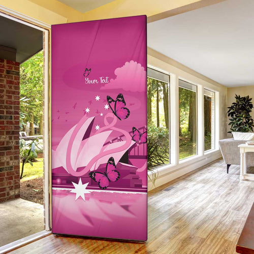 Personalised Australia Breast Cancer Awareness Door Cover Sydney Opera House Butterfly Pink Ribbon - Aussie Hoodie