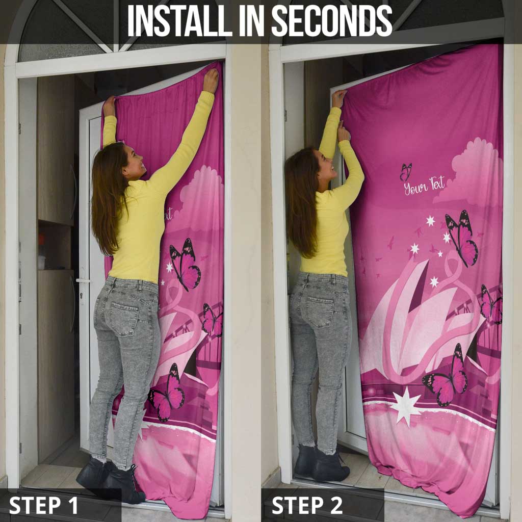 Personalised Australia Breast Cancer Awareness Door Cover Sydney Opera House Butterfly Pink Ribbon - Aussie Hoodie