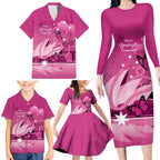 Personalised Australia Breast Cancer Awareness Family Matching Long Sleeve Bodycon Dress and Hawaiian Shirt Sydney Opera House Butterfly Pink Ribbon - Aussie Hoodie