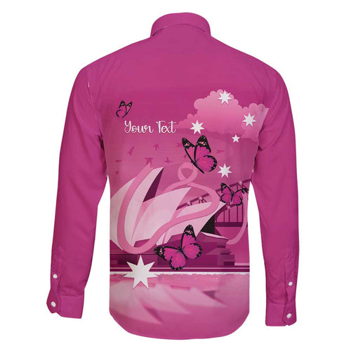 Personalised Australia Breast Cancer Awareness Family Matching Long Sleeve Bodycon Dress and Hawaiian Shirt Sydney Opera House Butterfly Pink Ribbon - Aussie Hoodie