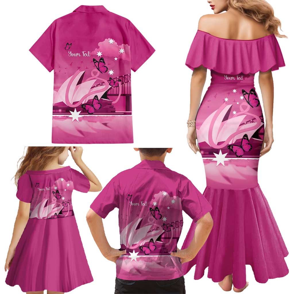 Personalised Australia Breast Cancer Awareness Family Matching Mermaid Dress and Hawaiian Shirt Sydney Opera House Butterfly Pink Ribbon - Aussie Hoodie