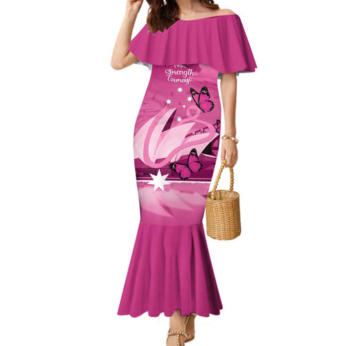 Personalised Australia Breast Cancer Awareness Family Matching Mermaid Dress and Hawaiian Shirt Sydney Opera House Butterfly Pink Ribbon - Aussie Hoodie
