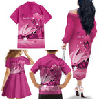 Personalised Australia Breast Cancer Awareness Family Matching Off The Shoulder Long Sleeve Dress and Hawaiian Shirt Sydney Opera House Butterfly Pink Ribbon - Aussie Hoodie