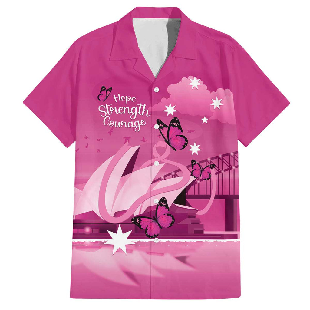 Personalised Australia Breast Cancer Awareness Family Matching Off The Shoulder Long Sleeve Dress and Hawaiian Shirt Sydney Opera House Butterfly Pink Ribbon - Aussie Hoodie