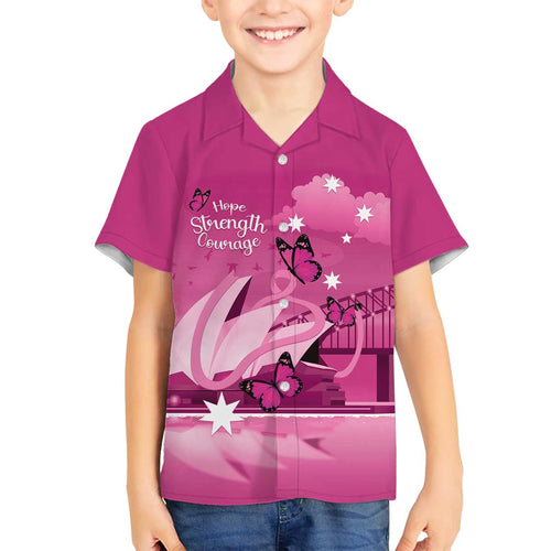 Personalised Australia Breast Cancer Awareness Family Matching Off The Shoulder Long Sleeve Dress and Hawaiian Shirt Sydney Opera House Butterfly Pink Ribbon - Aussie Hoodie