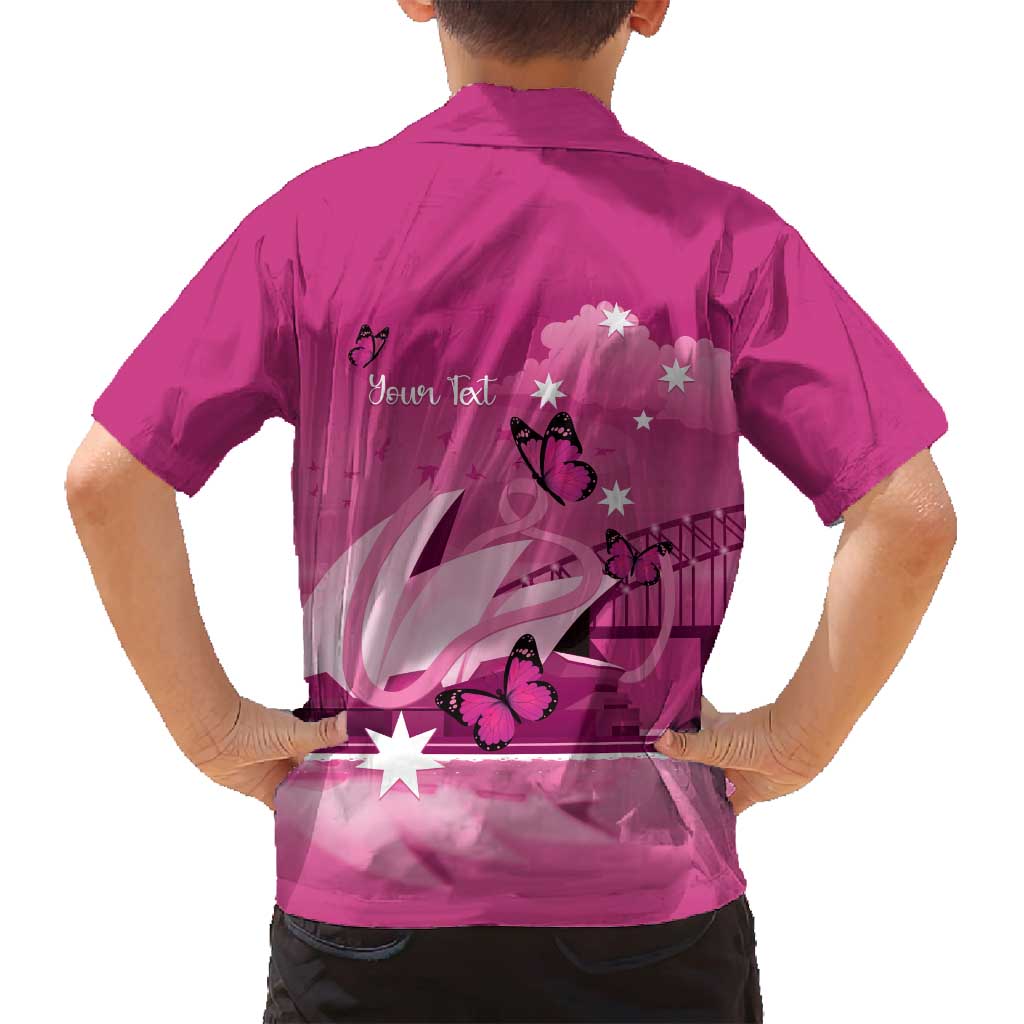 Personalised Australia Breast Cancer Awareness Family Matching Off Shoulder Maxi Dress and Hawaiian Shirt Sydney Opera House Butterfly Pink Ribbon - Aussie Hoodie