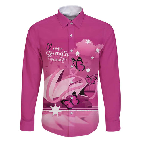 Personalised Australia Breast Cancer Awareness Family Matching Off Shoulder Maxi Dress and Hawaiian Shirt Sydney Opera House Butterfly Pink Ribbon - Aussie Hoodie