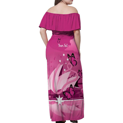 Personalised Australia Breast Cancer Awareness Family Matching Off Shoulder Maxi Dress and Hawaiian Shirt Sydney Opera House Butterfly Pink Ribbon - Aussie Hoodie