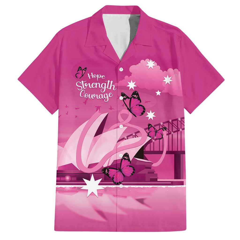 Personalised Australia Breast Cancer Awareness Family Matching Off Shoulder Short Dress and Hawaiian Shirt Sydney Opera House Butterfly Pink Ribbon - Aussie Hoodie