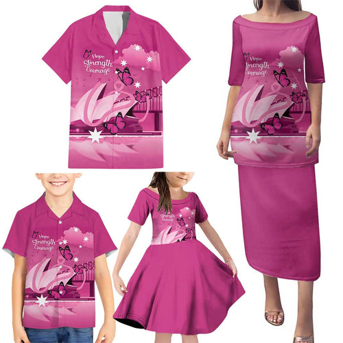 Personalised Australia Breast Cancer Awareness Family Matching Puletasi and Hawaiian Shirt Sydney Opera House Butterfly Pink Ribbon - Aussie Hoodie