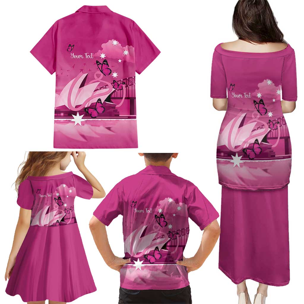 Personalised Australia Breast Cancer Awareness Family Matching Puletasi and Hawaiian Shirt Sydney Opera House Butterfly Pink Ribbon - Aussie Hoodie