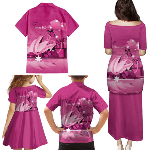 Personalised Australia Breast Cancer Awareness Family Matching Puletasi and Hawaiian Shirt Sydney Opera House Butterfly Pink Ribbon - Aussie Hoodie
