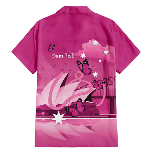Personalised Australia Breast Cancer Awareness Family Matching Short Sleeve Bodycon Dress and Hawaiian Shirt Sydney Opera House Butterfly Pink Ribbon - Aussie Hoodie