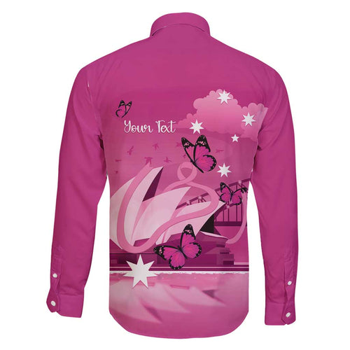 Personalised Australia Breast Cancer Awareness Family Matching Short Sleeve Bodycon Dress and Hawaiian Shirt Sydney Opera House Butterfly Pink Ribbon - Aussie Hoodie