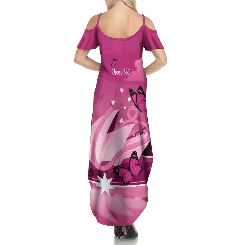 Personalised Australia Breast Cancer Awareness Family Matching Summer Maxi Dress and Hawaiian Shirt Sydney Opera House Butterfly Pink Ribbon - Aussie Hoodie