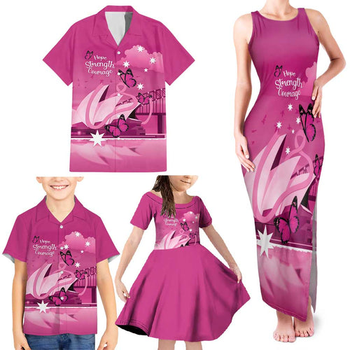 Personalised Australia Breast Cancer Awareness Family Matching Tank Maxi Dress and Hawaiian Shirt Sydney Opera House Butterfly Pink Ribbon - Aussie Hoodie