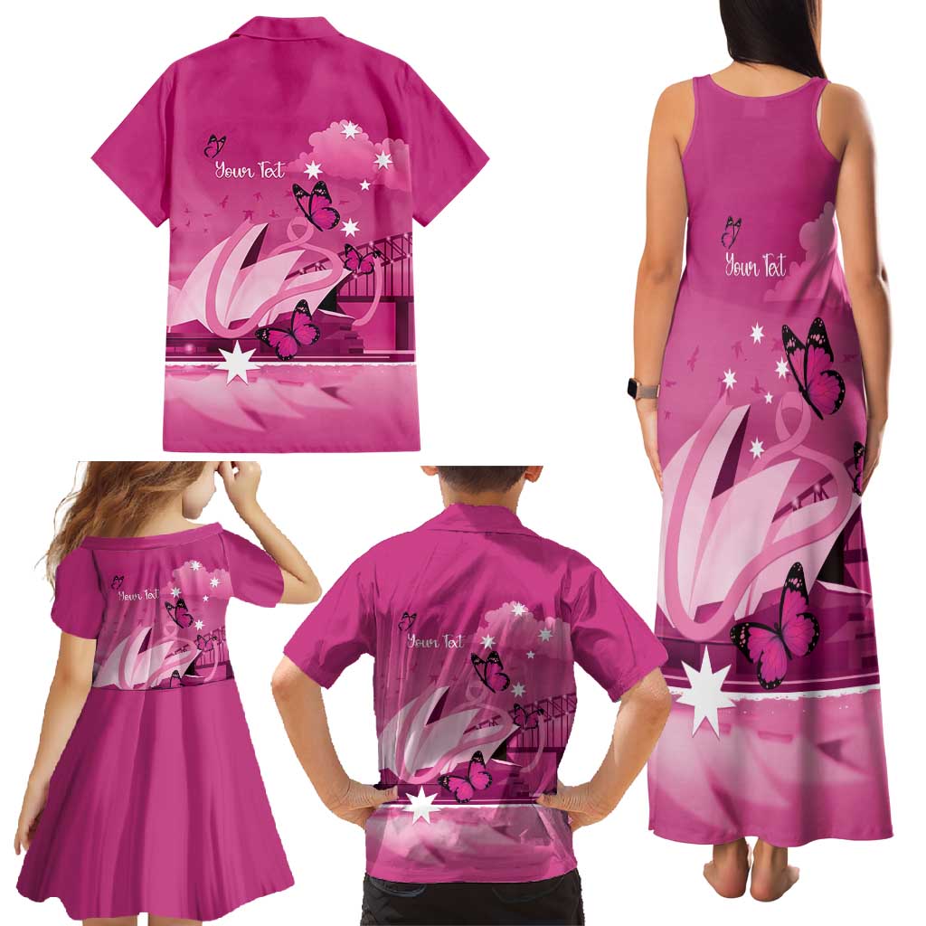 Personalised Australia Breast Cancer Awareness Family Matching Tank Maxi Dress and Hawaiian Shirt Sydney Opera House Butterfly Pink Ribbon - Aussie Hoodie