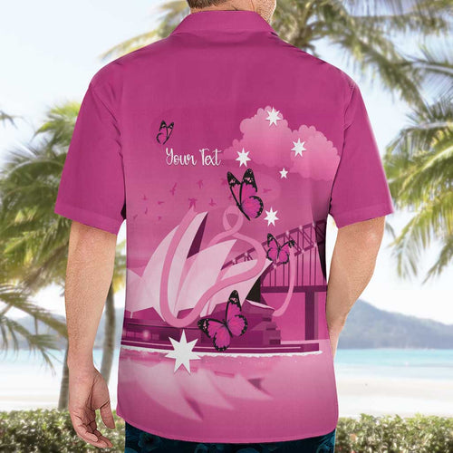 Personalised Australia Breast Cancer Awareness Hawaiian Shirt Sydney Opera House Butterfly Pink Ribbon - Aussie Hoodie