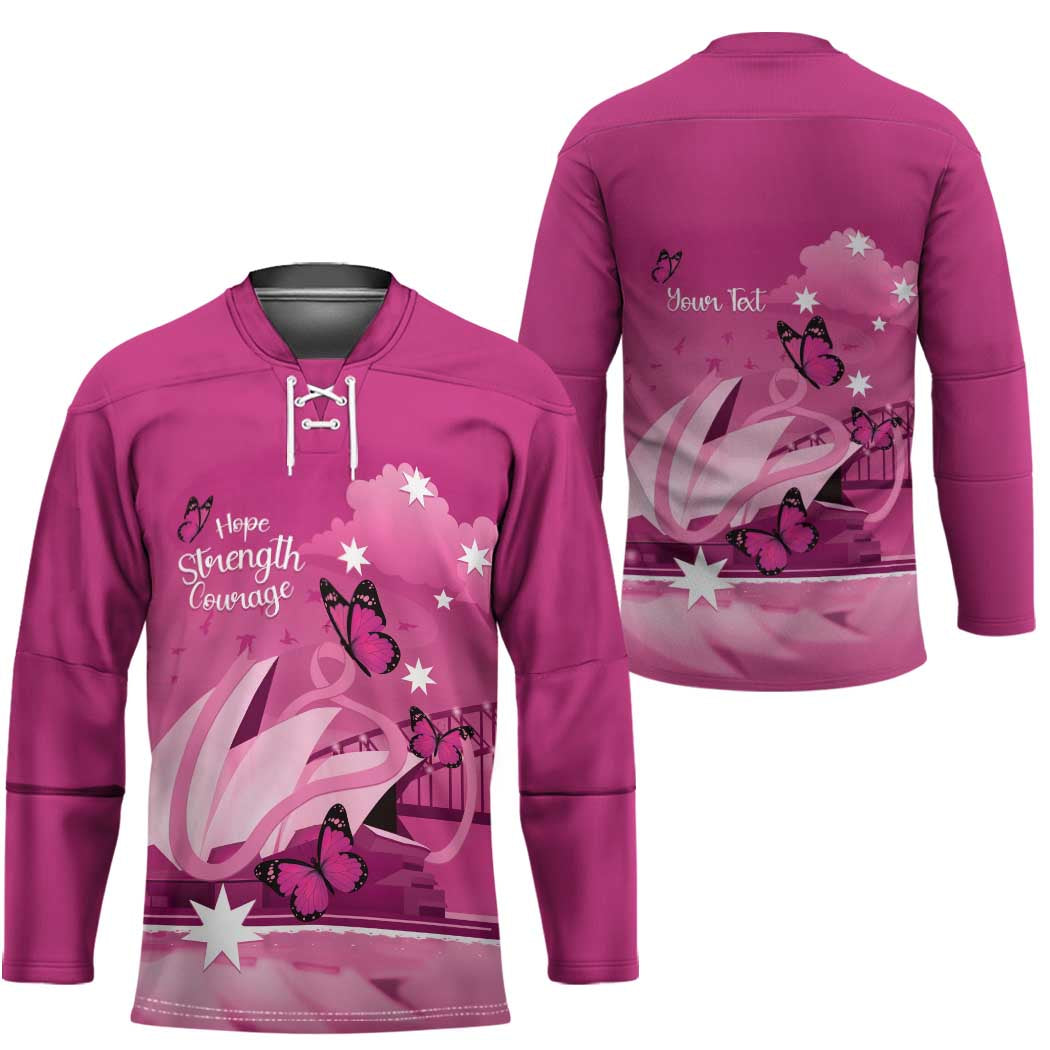 Personalised Australia Breast Cancer Awareness Hockey Jersey Sydney Opera House Butterfly Pink Ribbon - Aussie Hoodie