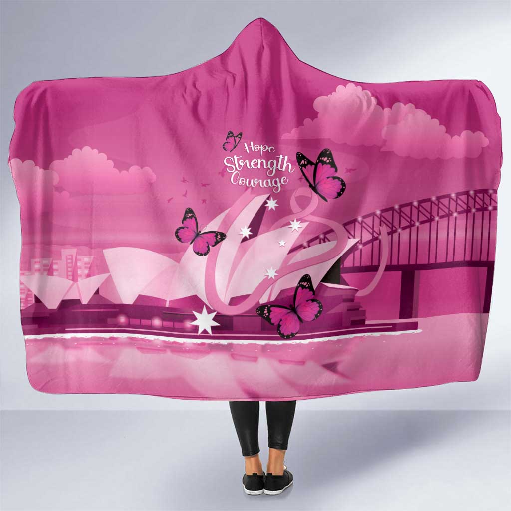 Australia Breast Cancer Awareness Hooded Blanket Sydney Opera House Butterfly Pink Ribbon - Aussie Hoodie