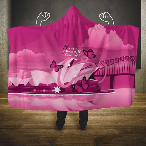 Australia Breast Cancer Awareness Hooded Blanket Sydney Opera House Butterfly Pink Ribbon - Aussie Hoodie