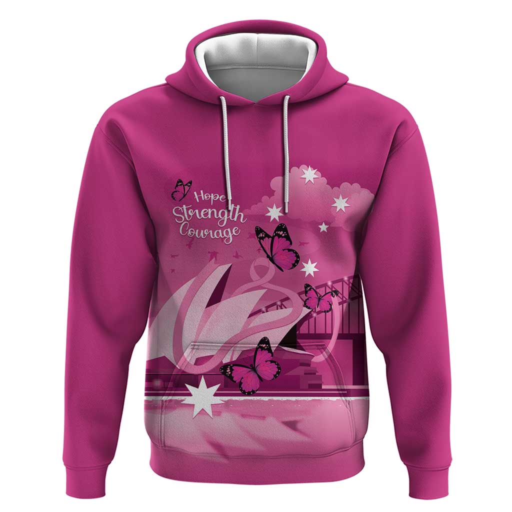 Personalised Australia Breast Cancer Awareness Hoodie Sydney Opera House Butterfly Pink Ribbon - Aussie Hoodie
