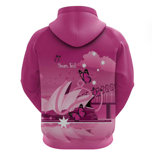 Personalised Australia Breast Cancer Awareness Hoodie Sydney Opera House Butterfly Pink Ribbon - Aussie Hoodie