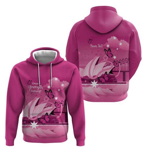 Personalised Australia Breast Cancer Awareness Hoodie Sydney Opera House Butterfly Pink Ribbon - Aussie Hoodie