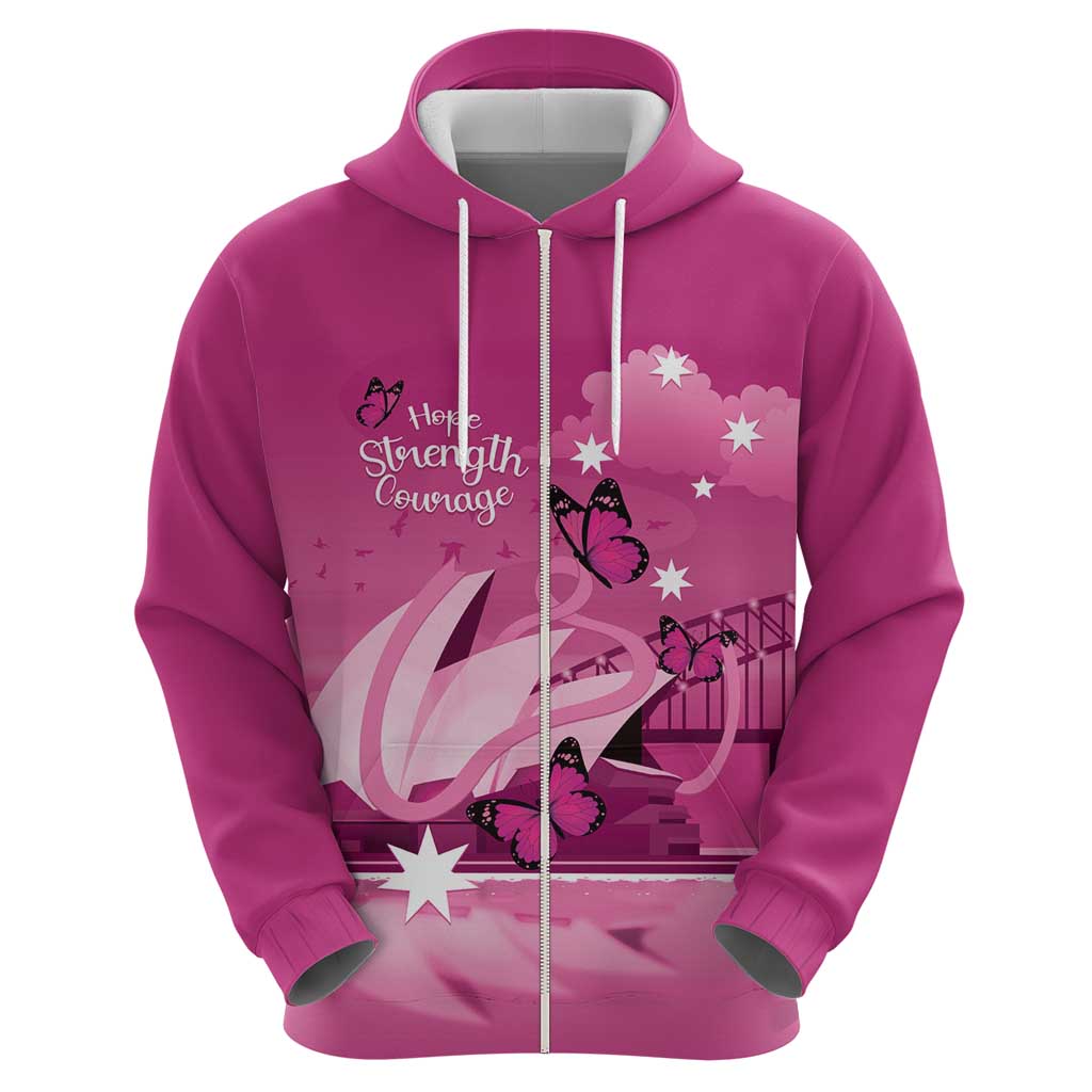 Personalised Australia Breast Cancer Awareness Hoodie Sydney Opera House Butterfly Pink Ribbon - Aussie Hoodie