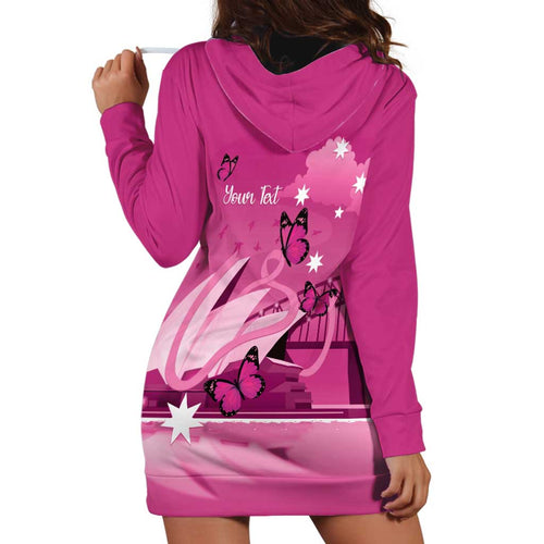 Personalised Australia Breast Cancer Awareness Hoodie Dress Sydney Opera House Butterfly Pink Ribbon - Aussie Hoodie
