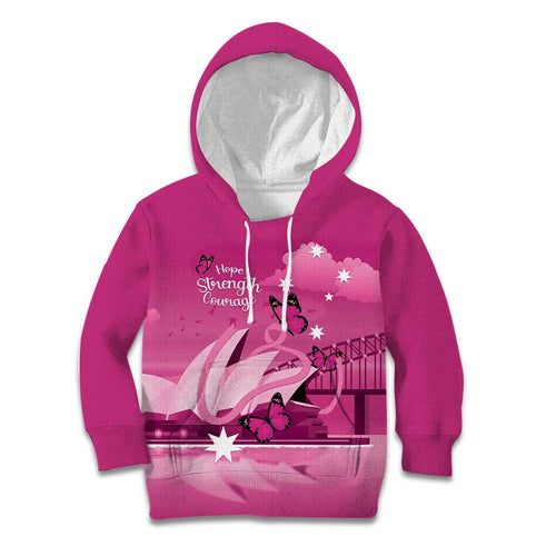 Personalised Australia Breast Cancer Awareness Kid Hoodie Sydney Opera House Butterfly Pink Ribbon - Aussie Hoodie