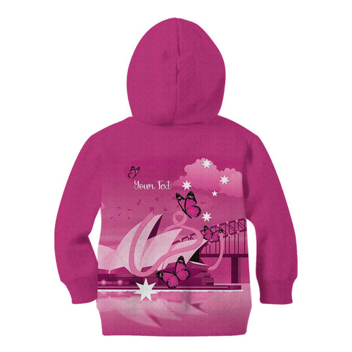 Personalised Australia Breast Cancer Awareness Kid Hoodie Sydney Opera House Butterfly Pink Ribbon - Aussie Hoodie