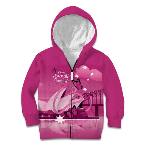 Personalised Australia Breast Cancer Awareness Kid Hoodie Sydney Opera House Butterfly Pink Ribbon - Aussie Hoodie