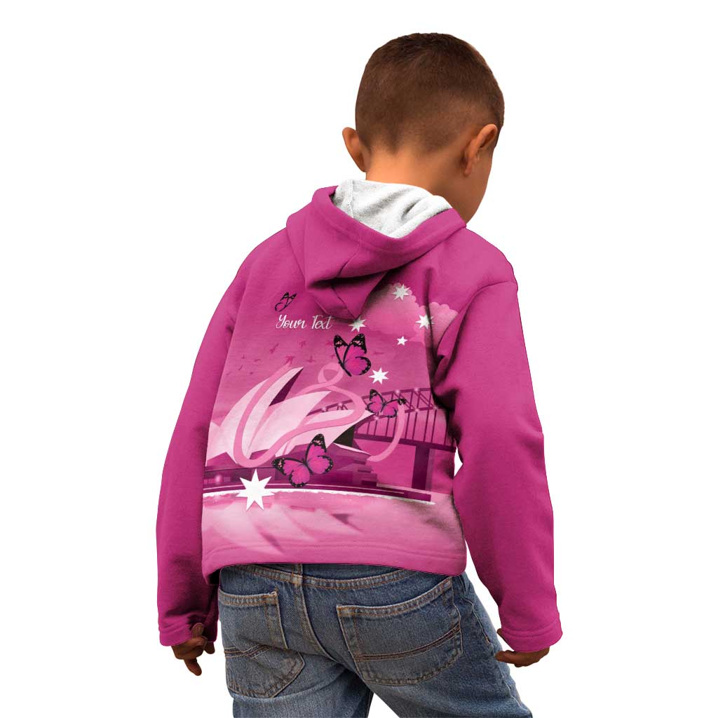 Personalised Australia Breast Cancer Awareness Kid Hoodie Sydney Opera House Butterfly Pink Ribbon - Aussie Hoodie