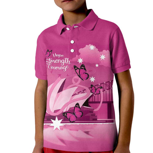 Personalised Australia Breast Cancer Awareness Kid Polo Shirt Sydney Opera House Butterfly Pink Ribbon - Aussie Hoodie