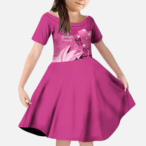 Personalised Australia Breast Cancer Awareness Kid Short Sleeve Dress Sydney Opera House Butterfly Pink Ribbon - Aussie Hoodie