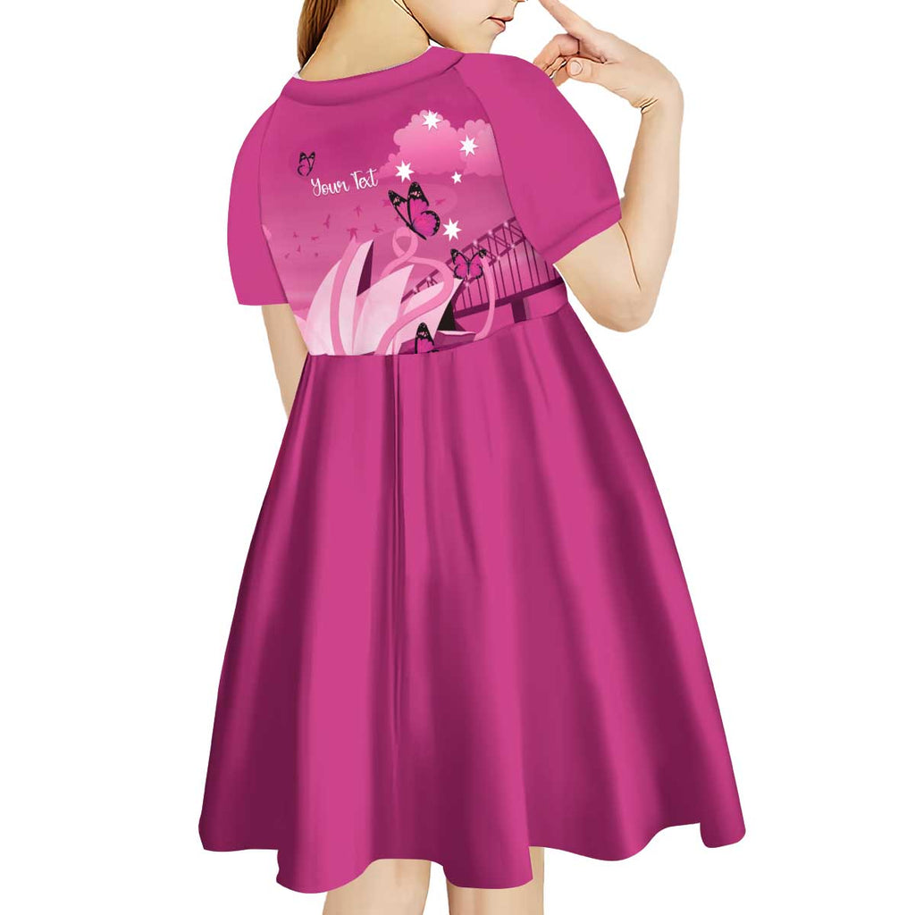 Personalised Australia Breast Cancer Awareness Kid Short Sleeve Dress Sydney Opera House Butterfly Pink Ribbon - Aussie Hoodie