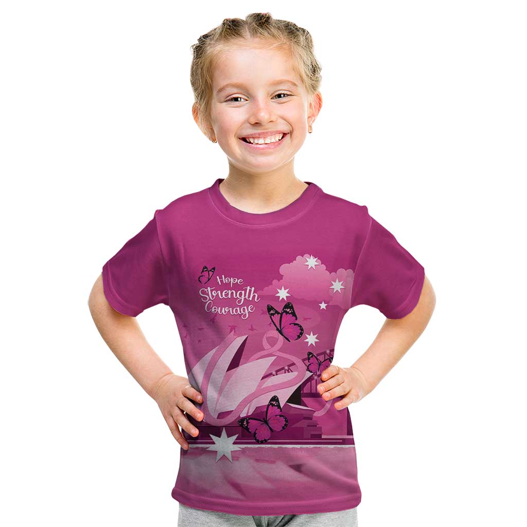 Personalised Australia Breast Cancer Awareness Kid T Shirt Sydney Opera House Butterfly Pink Ribbon - Aussie Hoodie