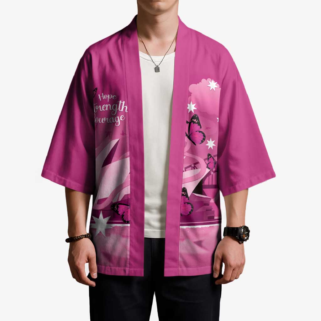 Personalised Australia Breast Cancer Awareness Kimono Sydney Opera House Butterfly Pink Ribbon - Aussie Hoodie
