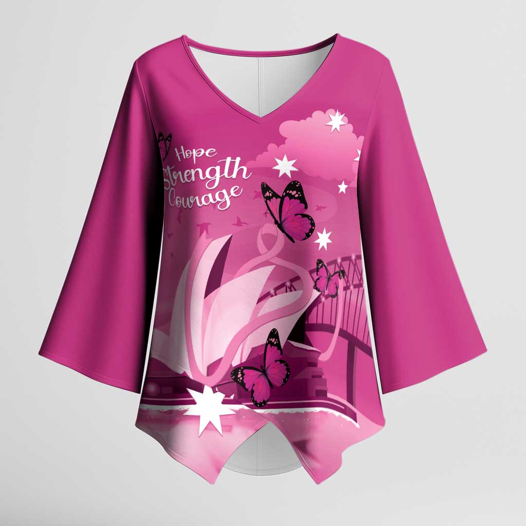 Personalised Australia Breast Cancer Awareness Kimono Sleeve Blouse Sydney Opera House Butterfly Pink Ribbon - Aussie Hoodie