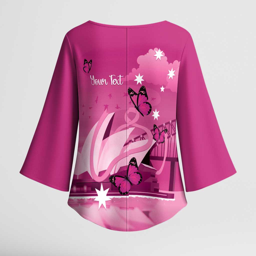 Personalised Australia Breast Cancer Awareness Kimono Sleeve Blouse Sydney Opera House Butterfly Pink Ribbon - Aussie Hoodie