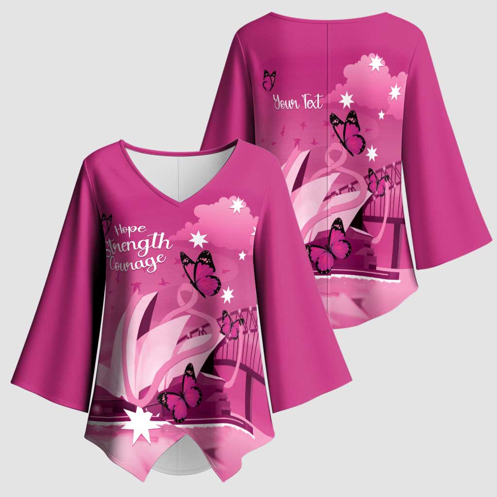 Personalised Australia Breast Cancer Awareness Kimono Sleeve Blouse Sydney Opera House Butterfly Pink Ribbon - Aussie Hoodie
