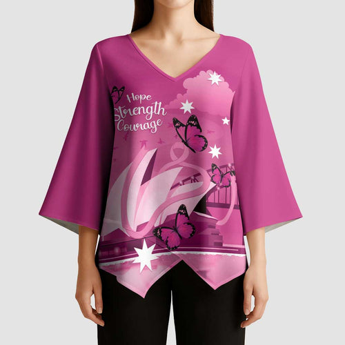 Personalised Australia Breast Cancer Awareness Kimono Sleeve Blouse Sydney Opera House Butterfly Pink Ribbon - Aussie Hoodie
