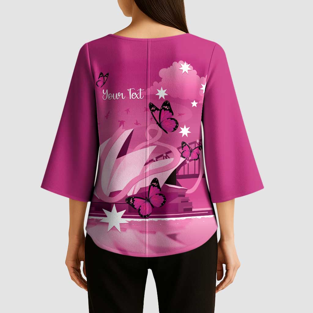 Personalised Australia Breast Cancer Awareness Kimono Sleeve Blouse Sydney Opera House Butterfly Pink Ribbon - Aussie Hoodie