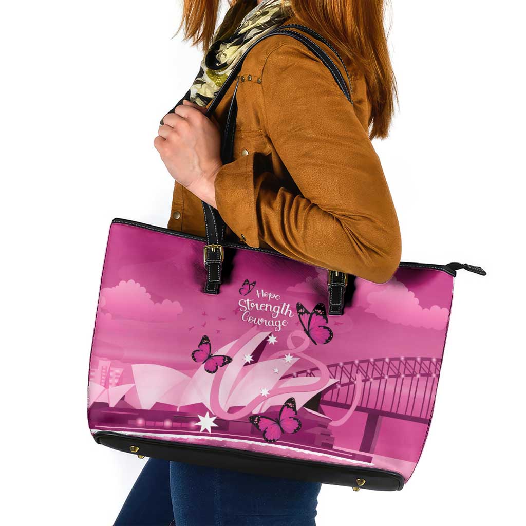Australia Breast Cancer Awareness Leather Tote Bag Sydney Opera House Butterfly Pink Ribbon - Aussie Hoodie